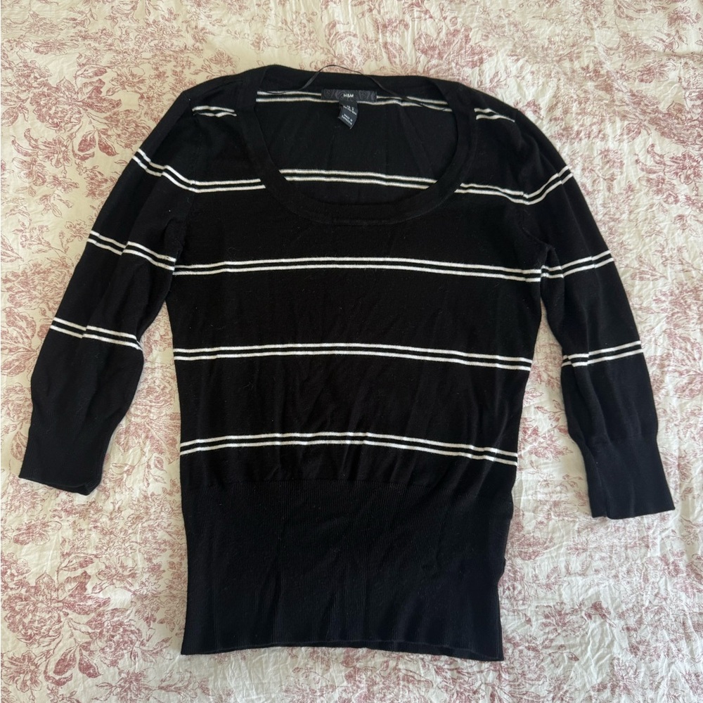 Black & White Striped Scoop Neck Shirt